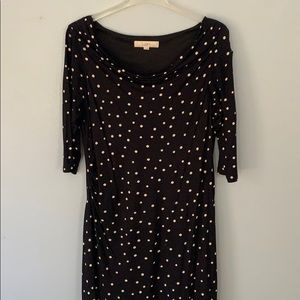 Loft Black and Tan Polk Dot Dress Sz L